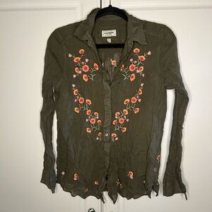 Express Gauze Cotton Embroidered Cottagecore Boyfriend Button Up